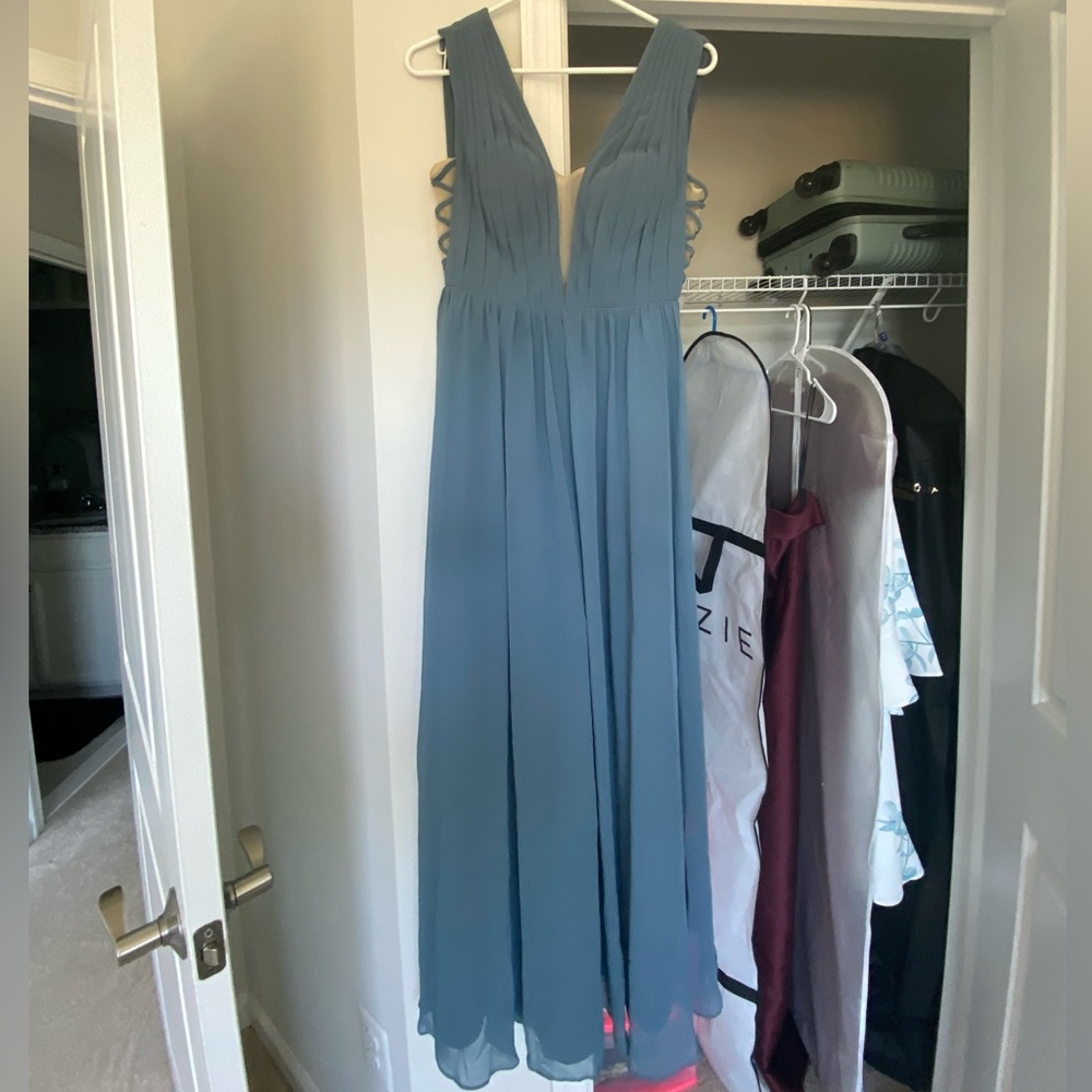 Azazie Backless Blue Dress